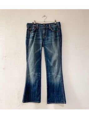 7FAM Low Rise A Pink Pocket Jeans in Whisker Faded Blue Size 29